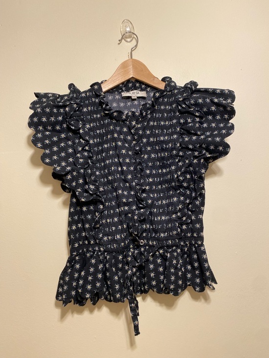 Sea New York Tops - SEA NEW YORK Woven Floral Ruffle Peplum Top - Black. Size 6